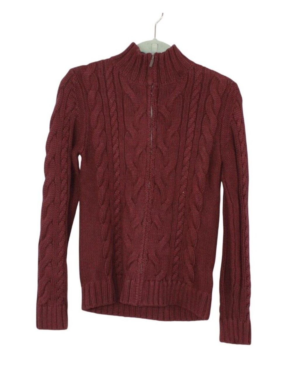 LL Bean Women Red Cable Knit Sweater Zip Cardigan Preppy Outdoor Casual Small